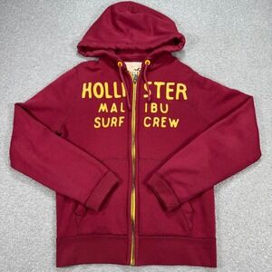 Y2K Hollister Hoodie Sz Large Red Full Zip Malibu Surf Crew Beach Preppy